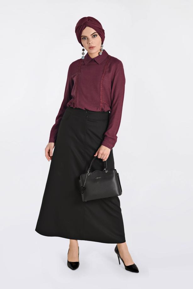 Tesettür giyim KIRMIZI DANTEL ŞERİTLİ BLUZ 4788  - TRENDTESETTÜR