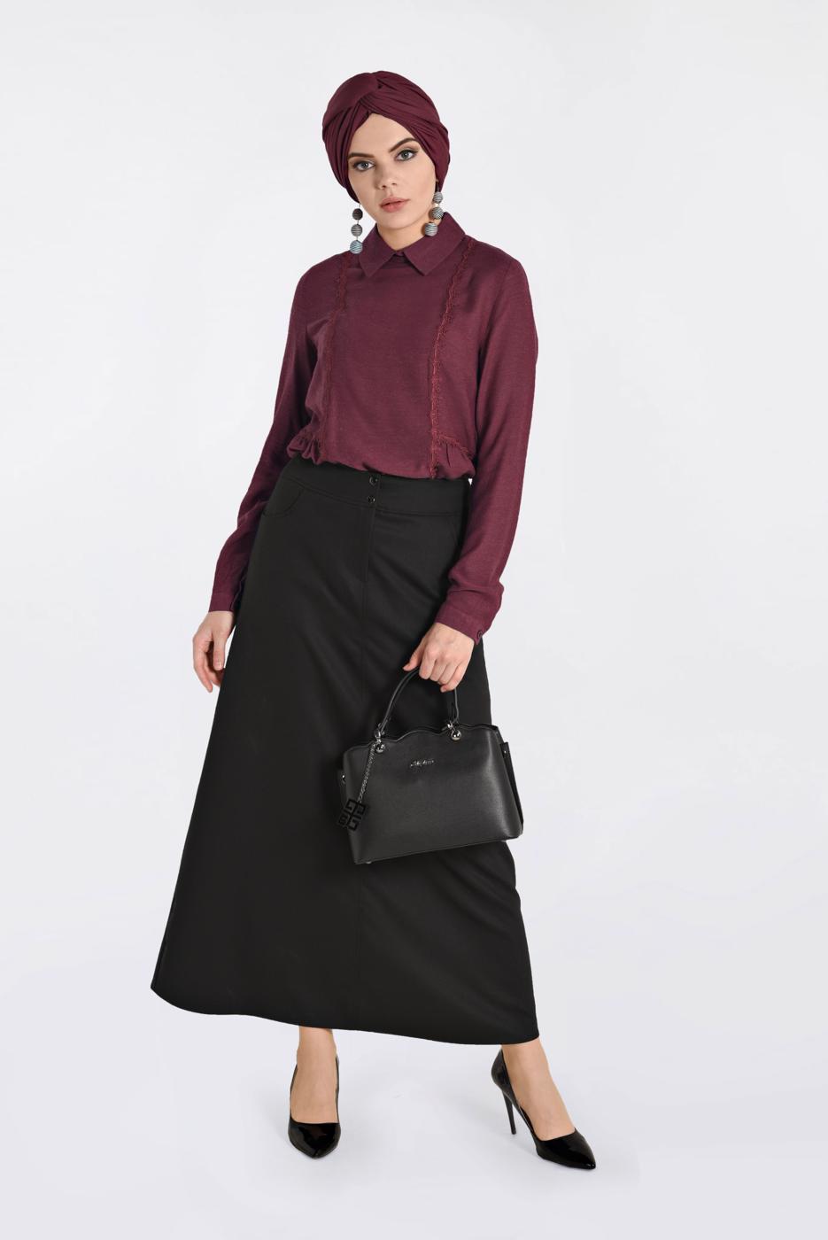 Hijab clothing RED LACY STRIPPED BLOUSE 4788 