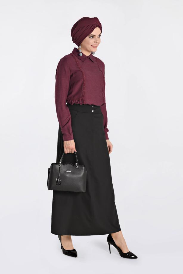 Tesettür giyim KIRMIZI DANTEL ŞERİTLİ BLUZ 4788  - TRENDTESETTÜR