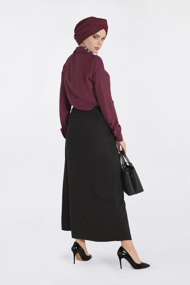 Tesettür giyim KIRMIZI DANTEL ŞERİTLİ BLUZ 4788  - TRENDTESETTÜR