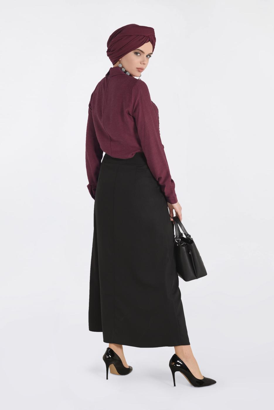 Hijab clothing RED LACY STRIPPED BLOUSE 4788 