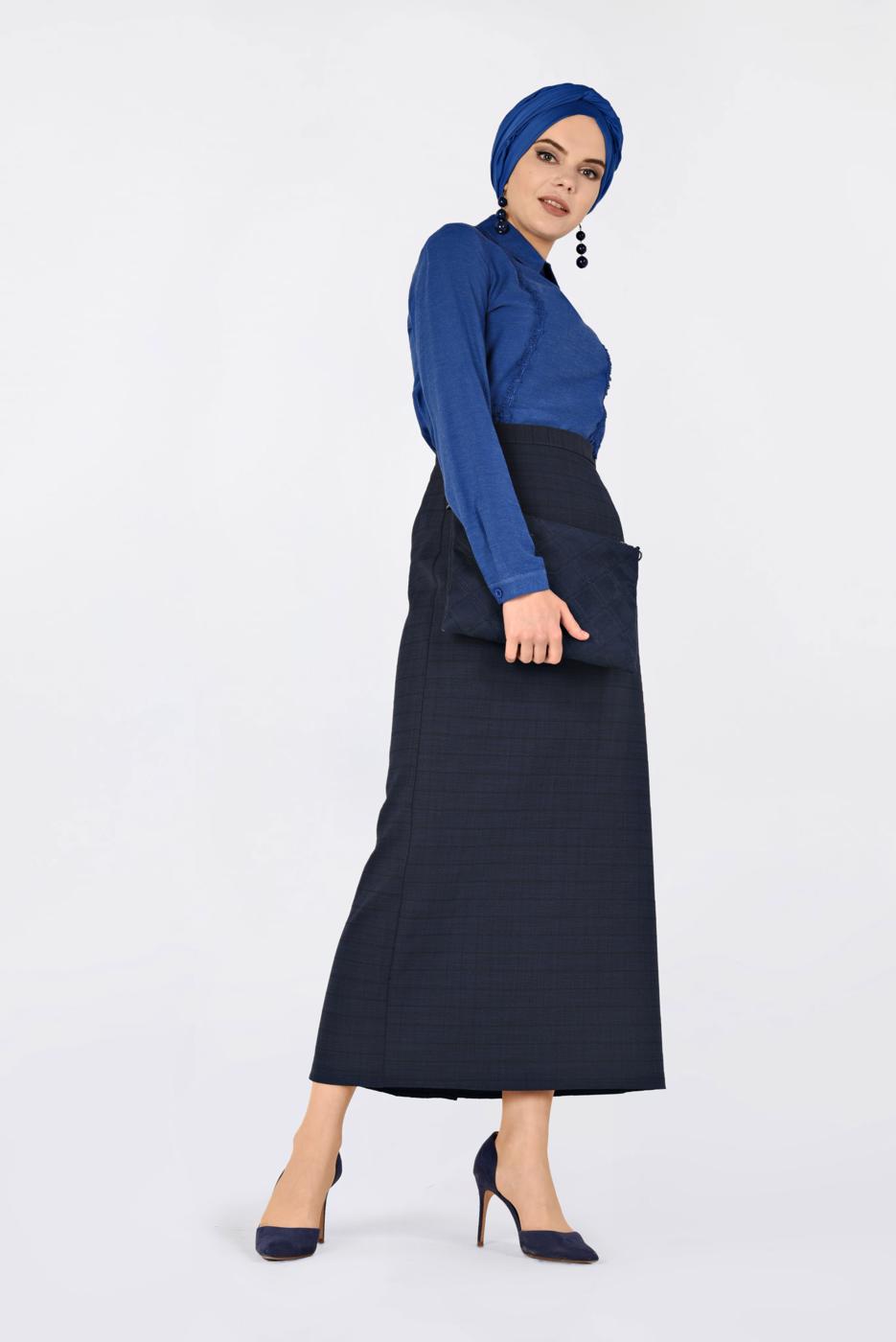 Tesettür giyim LACİVERT DANTEL ŞERİTLİ BLUZ 4788 