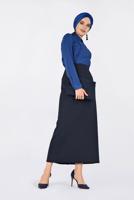 Tesettür giyim LACİVERT DANTEL ŞERİTLİ BLUZ 4788 