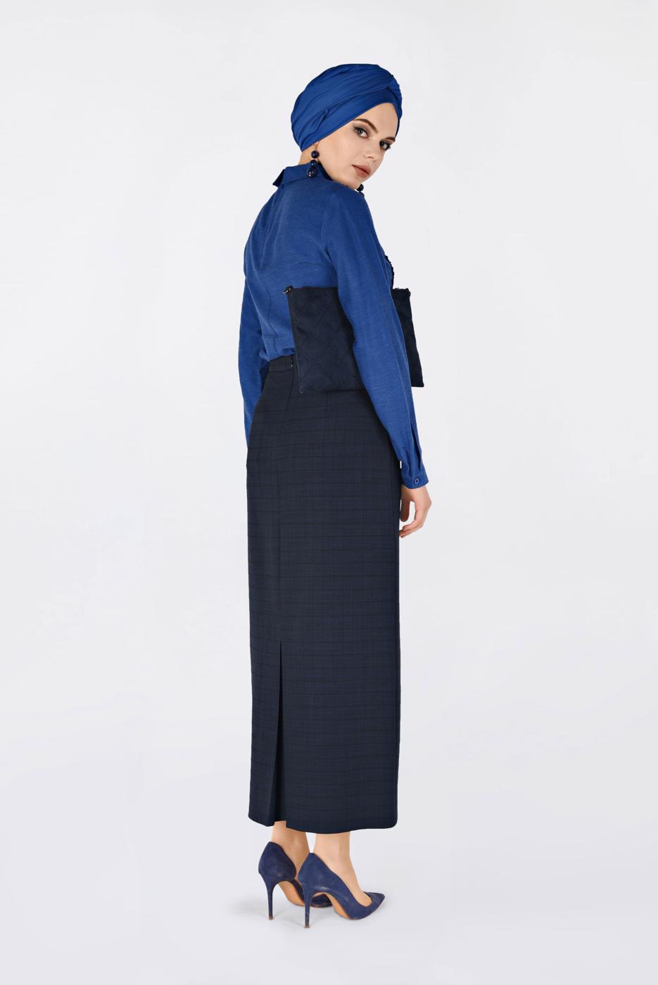 Tesettür giyim LACİVERT DANTEL ŞERİTLİ BLUZ 4788 