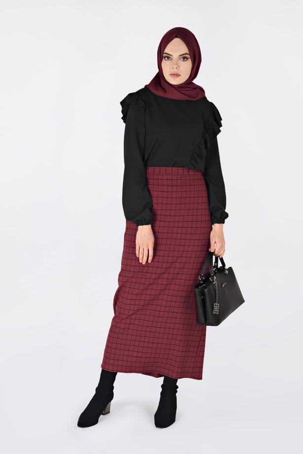 Tesettür giyim SİYAH FIRFIRLI BLUZ 4801  - TRENDTESETTÜR