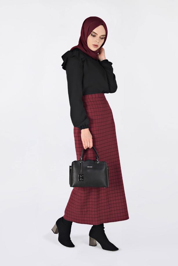 Tesettür giyim SİYAH FIRFIRLI BLUZ 4801  - TRENDTESETTÜR