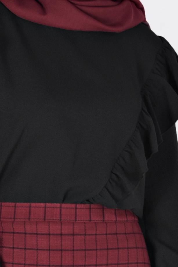 Tesettür giyim SİYAH FIRFIRLI BLUZ 4801  - TRENDTESETTÜR