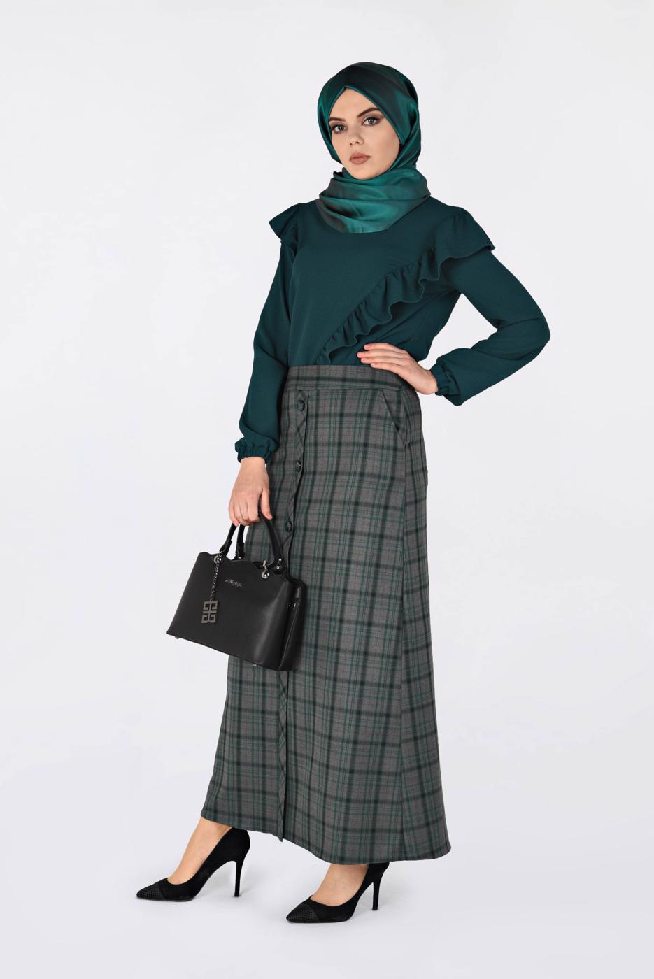 Hijab clothing GREEN RUFFLED BLOUSE 4801 