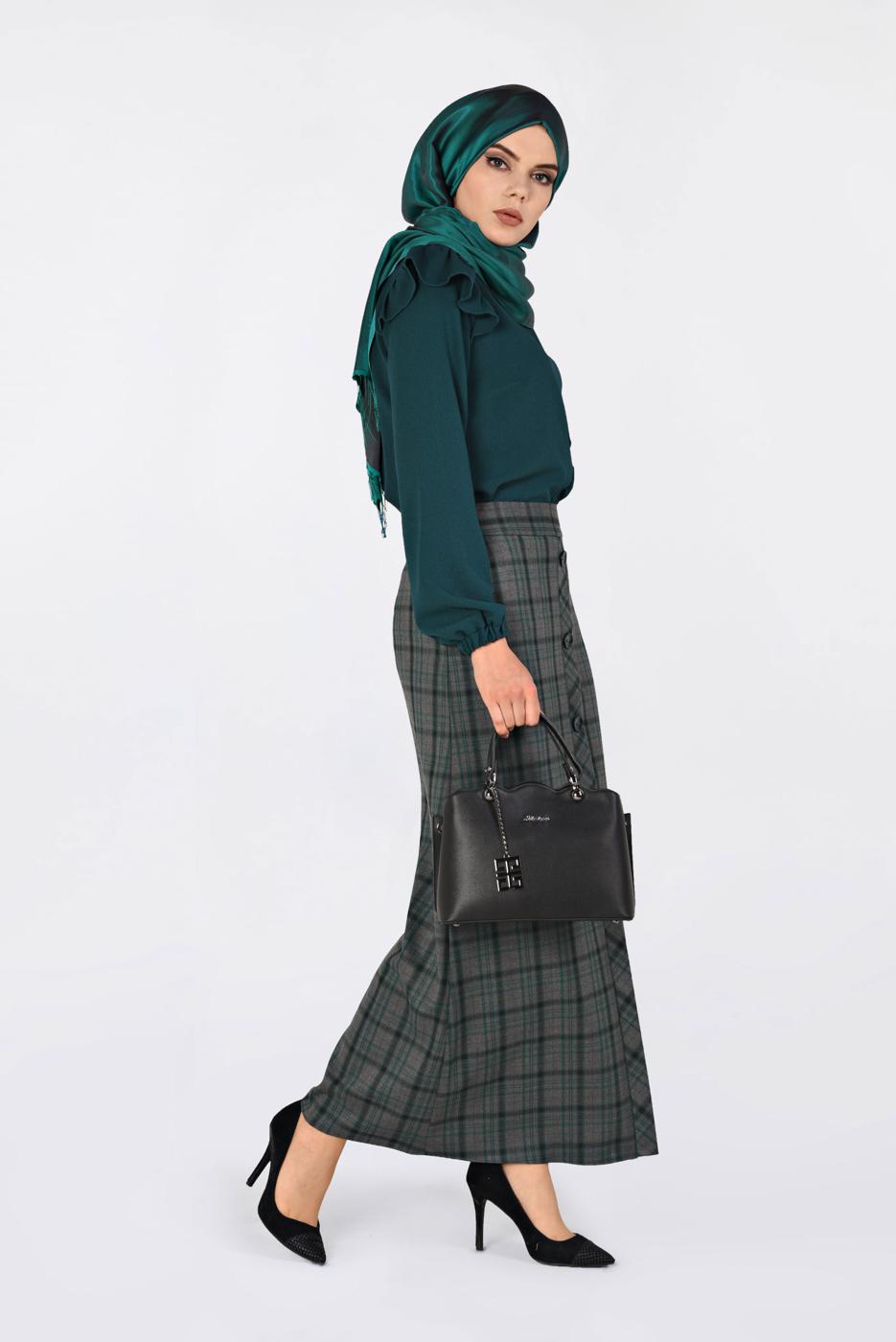 Hijab clothing GREEN RUFFLED BLOUSE 4801 