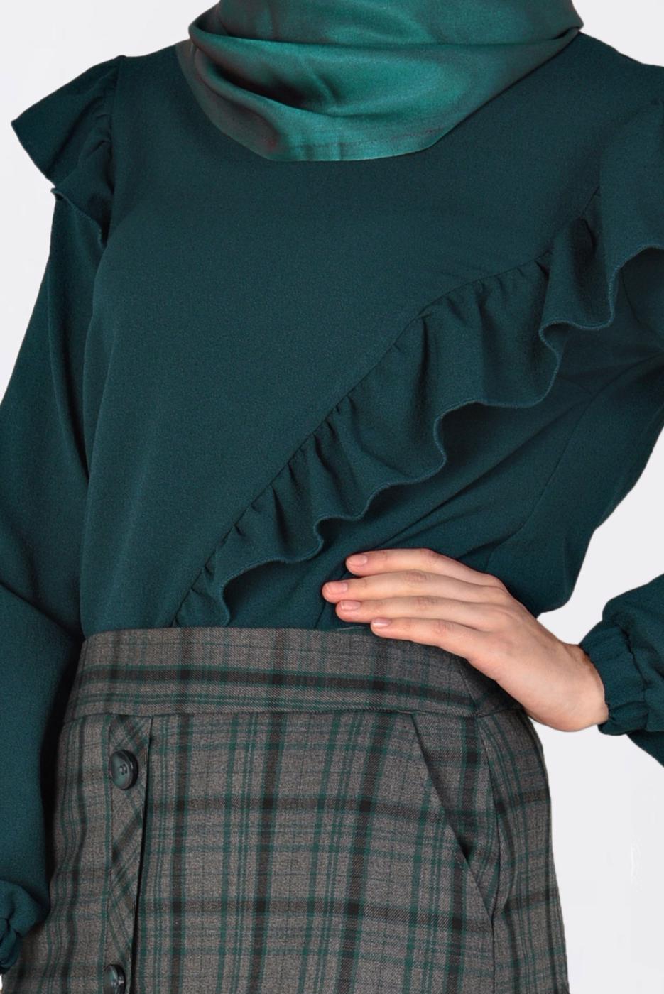 Hijab clothing GREEN RUFFLED BLOUSE 4801 