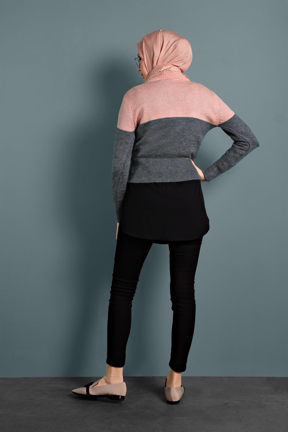 Tesettür giyim PUDRA 2 RENKLİ TRİKO KAZAK 6806