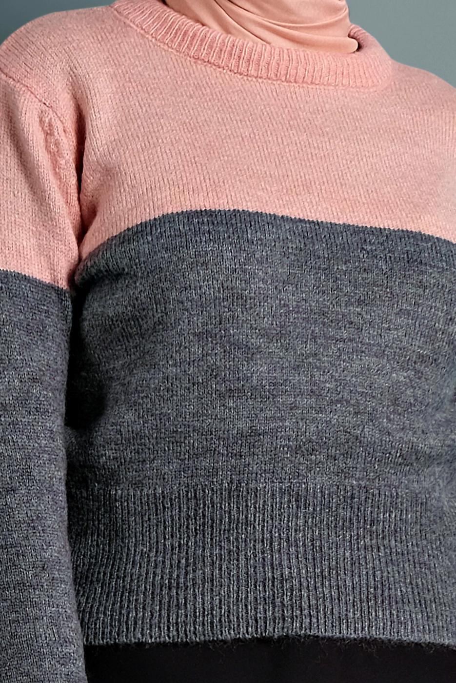 Tesettür giyim PUDRA 2 RENKLİ TRİKO KAZAK 6806