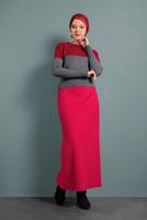 Tesettür giyim KIRMIZI 2 RENKLİ TRİKO KAZAK 6806