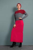 Tesettür giyim KIRMIZI 2 RENKLİ TRİKO KAZAK 6806