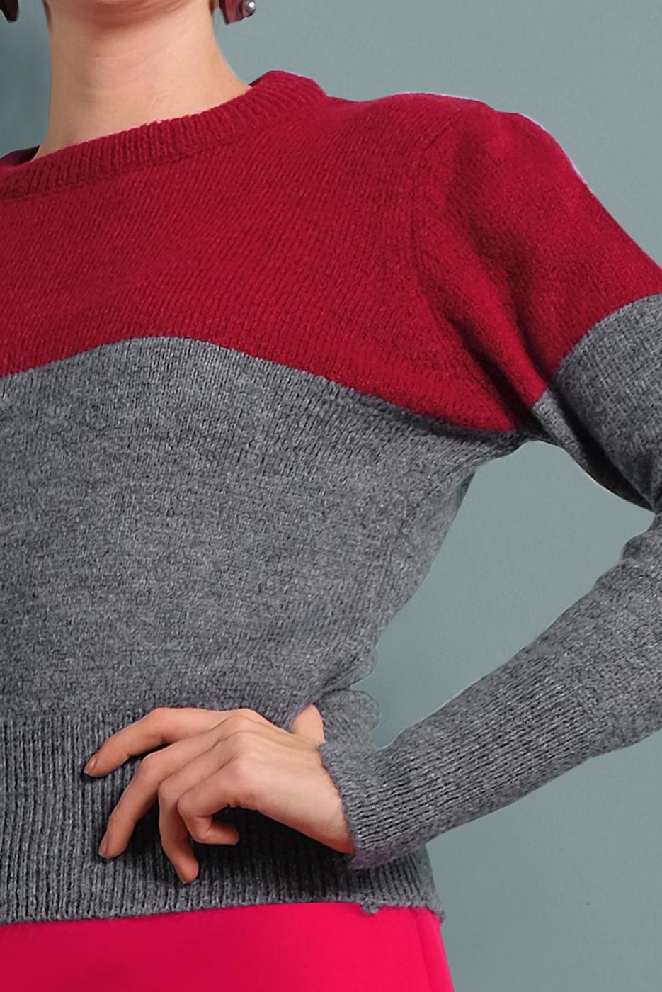 Tesettür giyim KIRMIZI 2 RENKLİ TRİKO KAZAK 6806