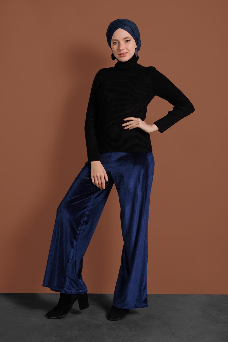 Tesettür giyim SİYAH BOĞAZLI FİTİLLİ KAZAK 9516