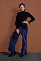 Tesettür giyim SİYAH BOĞAZLI FİTİLLİ KAZAK 9516