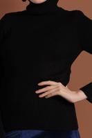 Tesettür giyim SİYAH BOĞAZLI FİTİLLİ KAZAK 9516