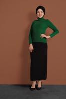 Tesettür giyim YEŞİL BOĞAZLI FİTİLLİ KAZAK 9516