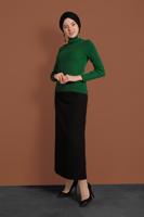 Tesettür giyim YEŞİL BOĞAZLI FİTİLLİ KAZAK 9516