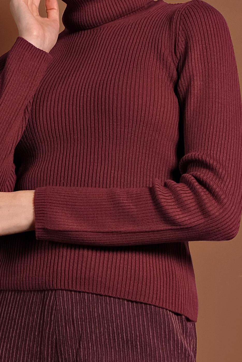 Tesettür giyim KIRMIZI BOĞAZLI FİTİLLİ KAZAK 9516