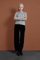 Tesettür giyim GRİ BOĞAZLI FİTİLLİ KAZAK 9516