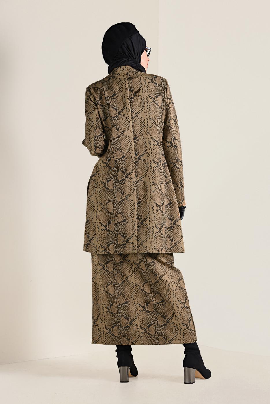Tesettür giyim KAHVE YILAN DERİSİ DESENLİ CEKET 4811-1