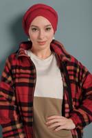 Tesettür giyim KIRMIZI EKOSE DESENLİ POLAR CEKET 8316-1