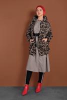 Tesettür giyim SİYAH LEOPAR DESENLİ POLAR CEKET 8316-3