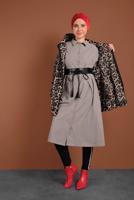 Tesettür giyim SİYAH LEOPAR DESENLİ POLAR CEKET 8316-3