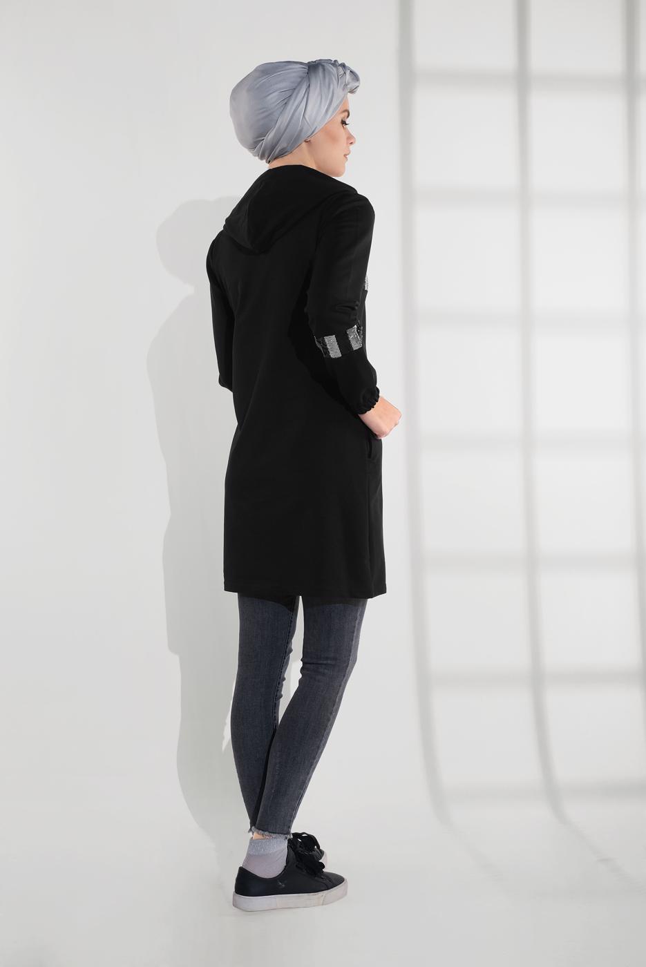 Tesettür giyim SİYAH PAMUKLU PUL PAYET EŞOFMAN CEKET 9005