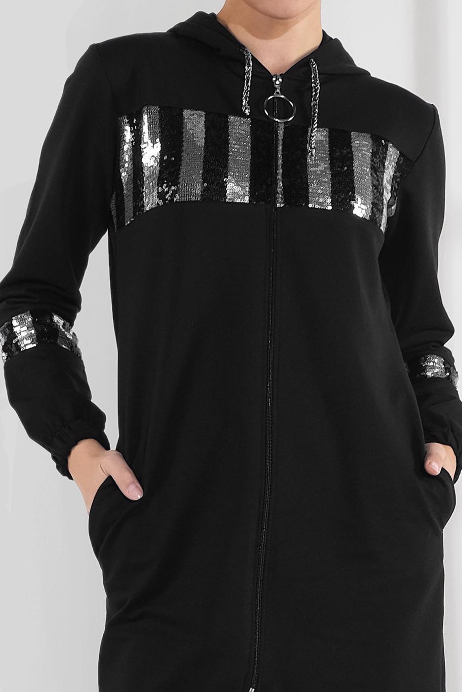 Tesettür giyim SİYAH PAMUKLU PUL PAYET EŞOFMAN CEKET 9005