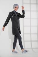 Tesettür giyim GRİ PAMUKLU PUL PAYET EŞOFMAN CEKET 9005