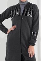 Tesettür giyim GRİ PAMUKLU PUL PAYET EŞOFMAN CEKET 9005