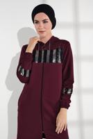 Tesettür giyim BORDO PAMUKLU PUL PAYET EŞOFMAN CEKET 9005