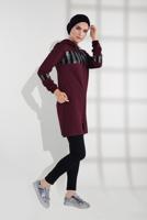 Tesettür giyim BORDO PAMUKLU PUL PAYET EŞOFMAN CEKET 9005