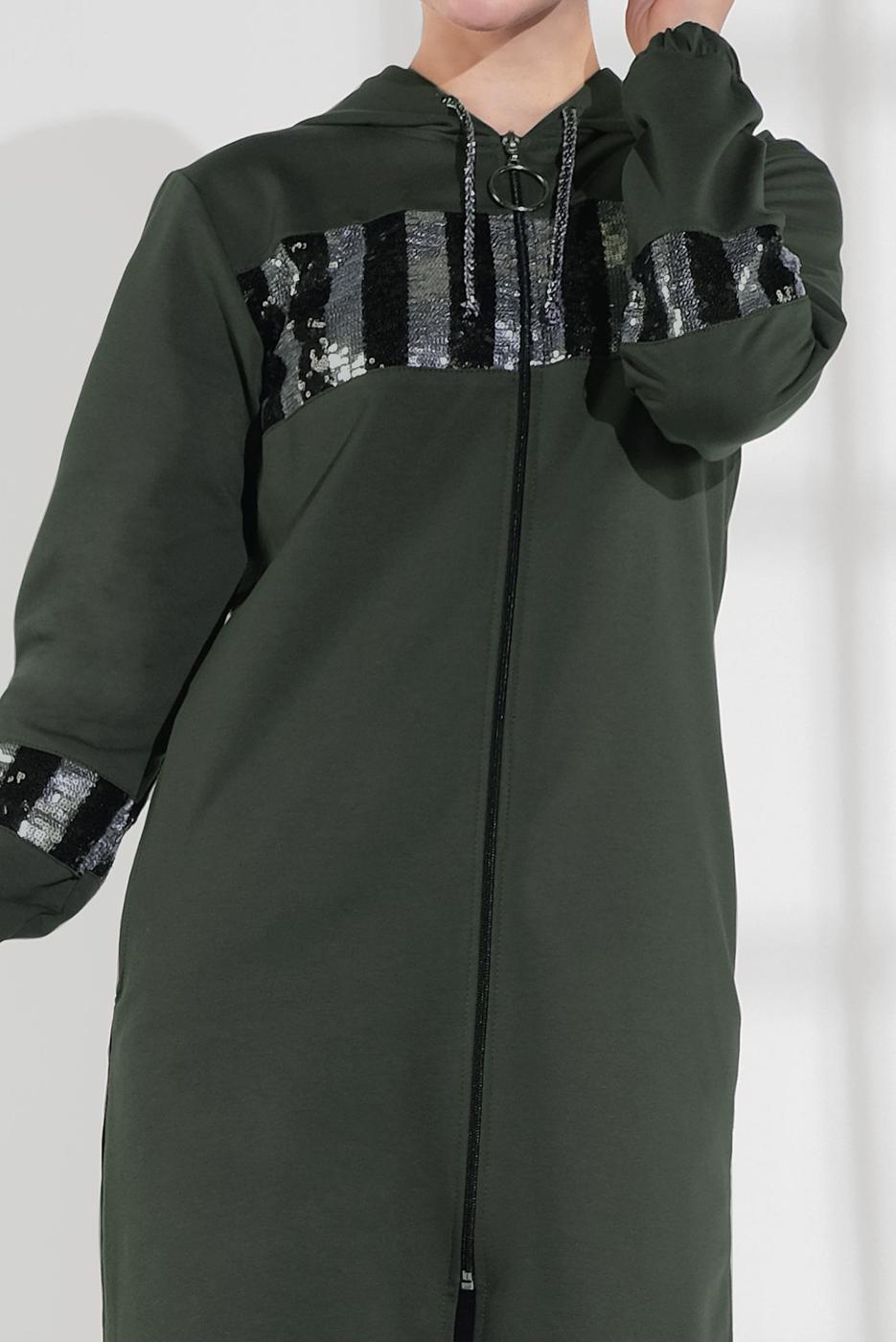 Tesettür giyim HAKİ PAMUKLU PUL PAYET EŞOFMAN CEKET 9005