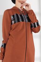 Tesettür giyim KAHVE PAMUKLU PUL PAYET EŞOFMAN CEKET 9005