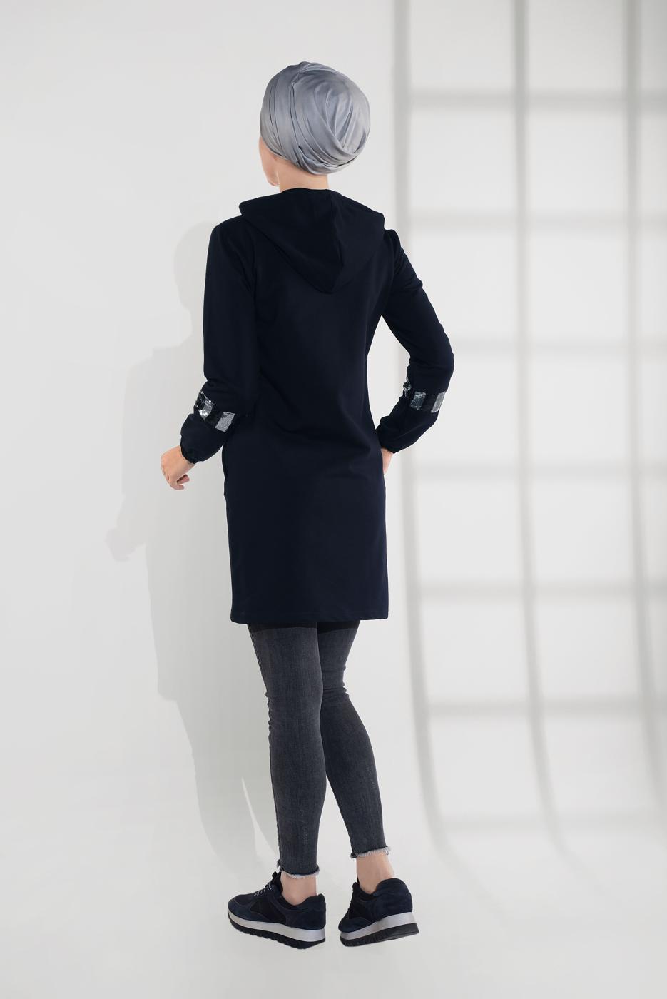 Tesettür giyim LACİVERT PAMUKLU PUL PAYET EŞOFMAN CEKET 9005