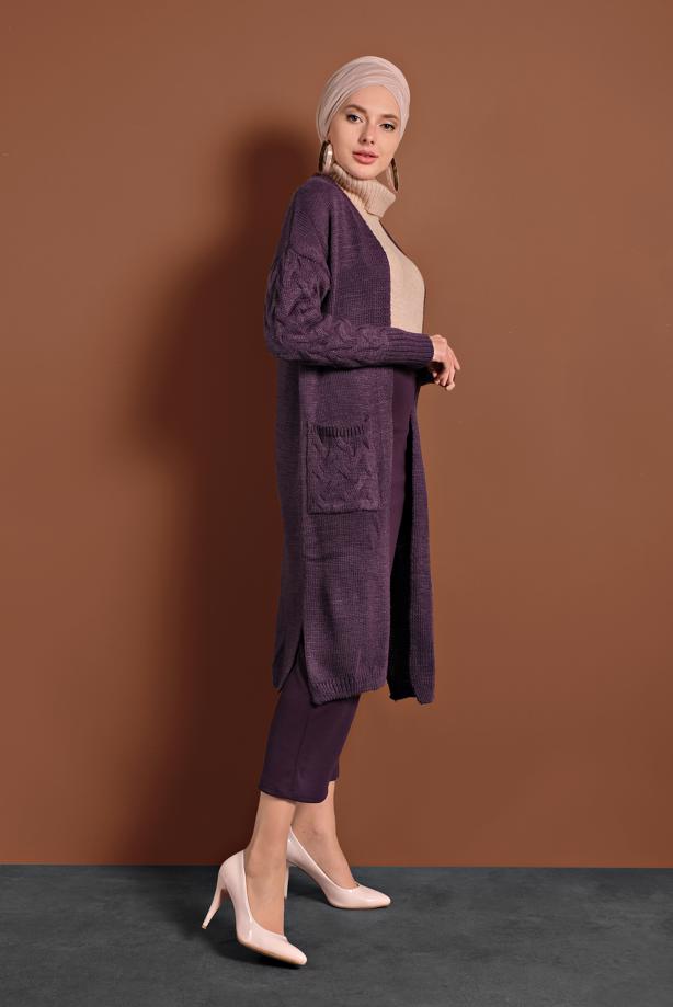 Hijab-Kleidung  ÖRGÜ DESENLİ TRİKO HIRKA T 0005 - TRENDTESETTÜR