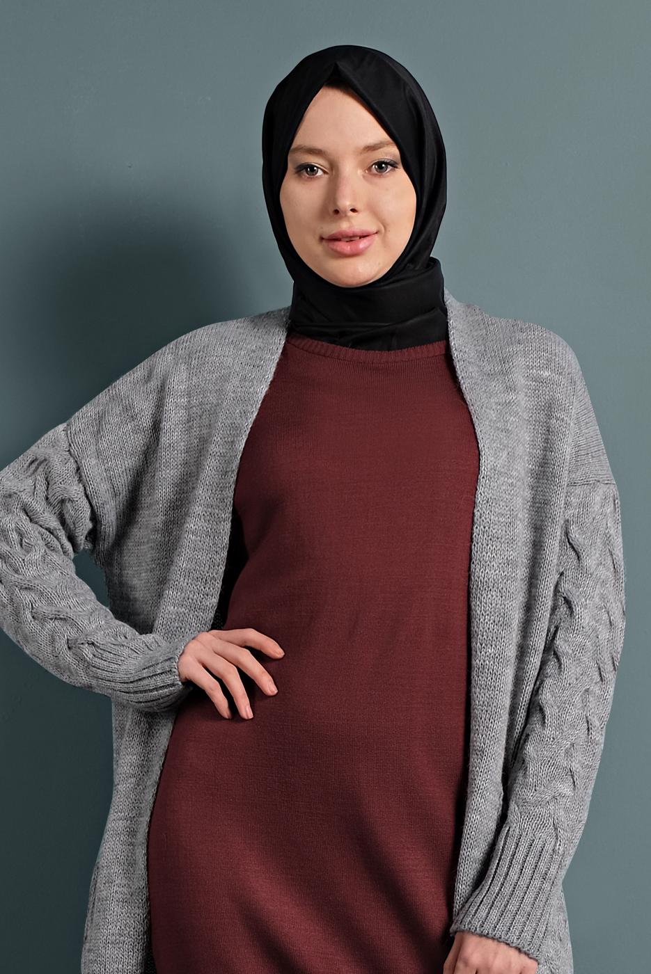 Vêtements hijab GRIS GILET EN MAILLE 0005 