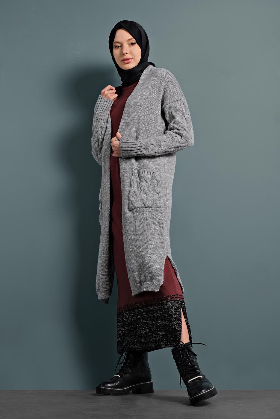 Vêtements hijab GRIS GILET EN MAILLE 0005 