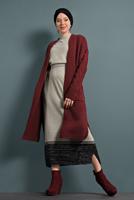 Tesettür giyim BORDO ÖRGÜ DESENLİ TRİKO HIRKA T 0005