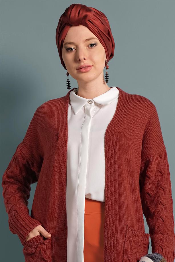 Tesettür giyim  ÖRGÜ DESENLİ TRİKO HIRKA T 0005 - TRENDTESETTÜR