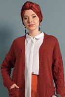 Tesettür giyim KAHVE ÖRGÜ DESENLİ TRİKO HIRKA T 0005