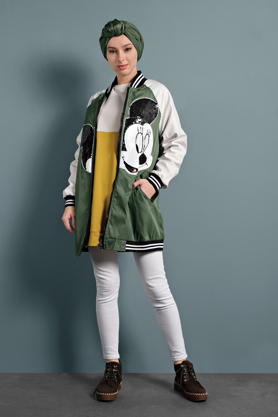 Tesettür giyim HAKİ PUL PAYETLİ CEKET 0420