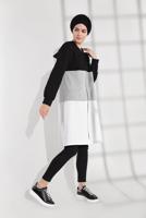 Tesettür giyim SİYAH ŞERİT DETAYLI KAPÜŞONLU EŞOFMAN CEKET 0655 