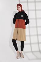 Tesettür giyim SİYAH ŞERİT DETAYLI KAPÜŞONLU EŞOFMAN CEKET 0655 