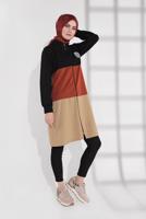 Tesettür giyim SİYAH ŞERİT DETAYLI KAPÜŞONLU EŞOFMAN CEKET 0655 