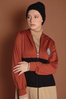 Tesettür giyim TURUNCU ŞERİT DETAYLI KAPÜŞONLU EŞOFMAN CEKET 0655 